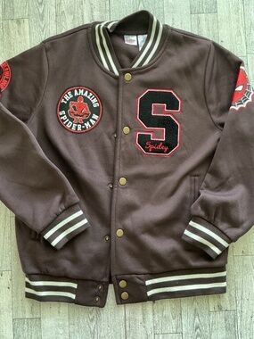 Spiderman Letterman Style Sweater Jacket Size 10